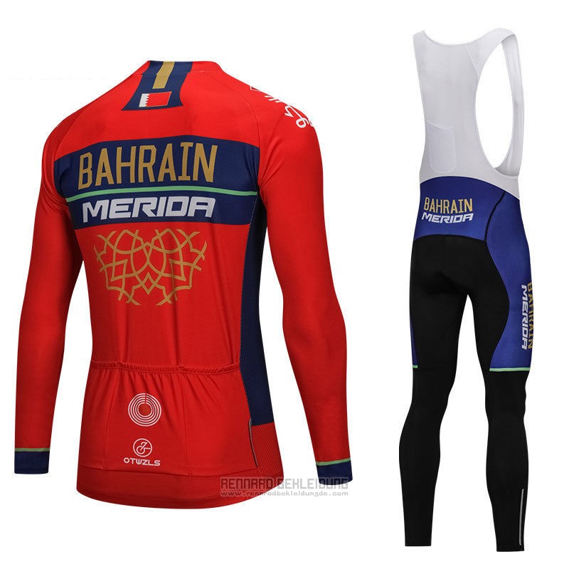 2018 Fahrradbekleidung Bahrain Merida Rot Trikot Langarm und Tragerhose